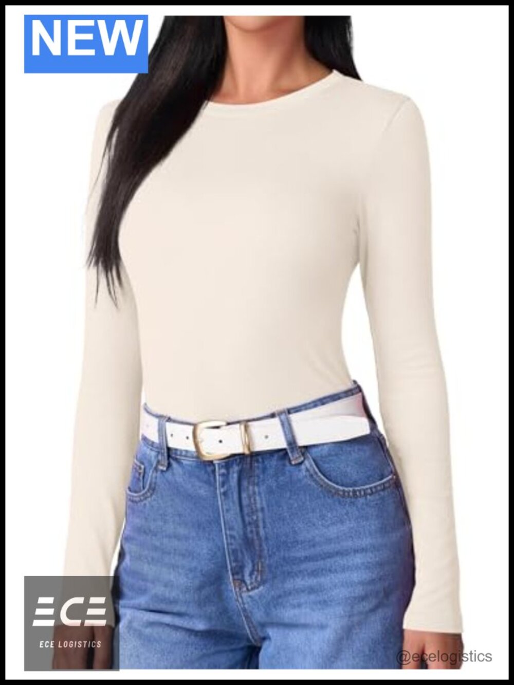 Long Sleeve Crew Neck Slim Fit Ribbed Tee Basic T-Shirt